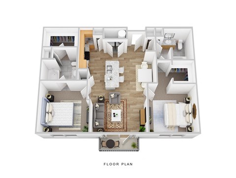 Floor plan for 2 beds, 2 baths, 1034 sqft